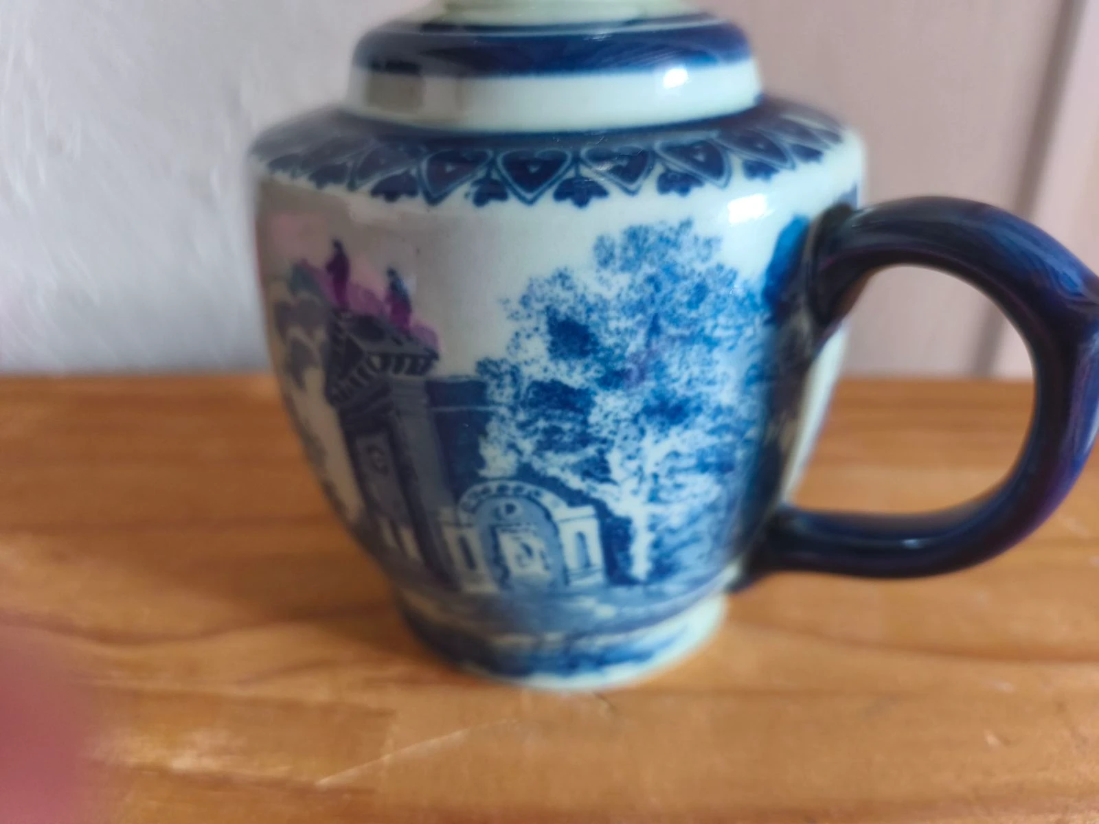 Antigua Lámpara de petróleo en cerámica azul y blanca - Estilo siglo XIX – photo 5
